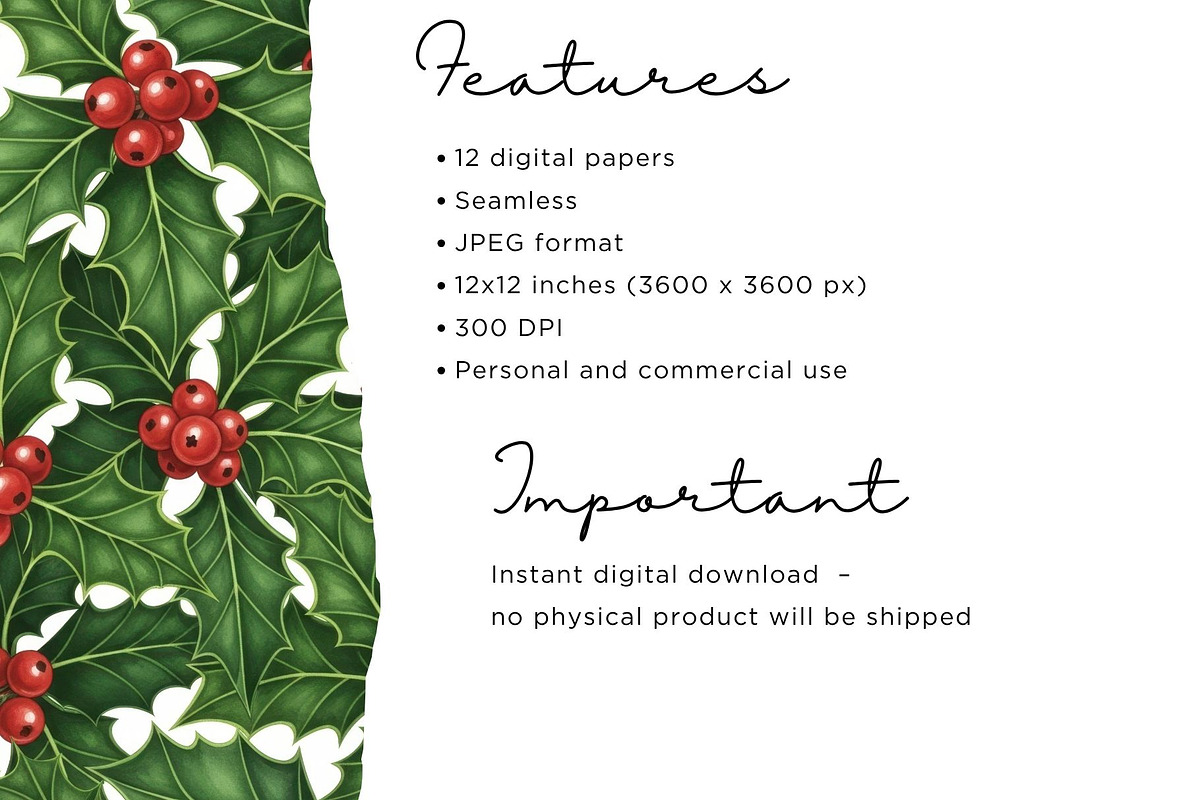Mistletoe & Holly Christmas Seamless, an Illustration by Mashimara (Photo 4 of 5)