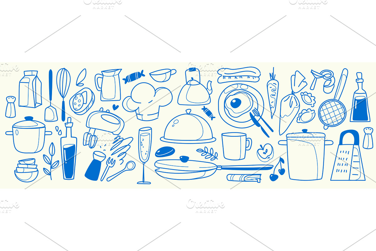 Doodle set of kitchen items and food, a Food Illustration by art PVP - market
