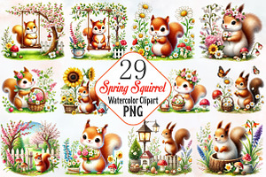 Spring squirrel garden clipart, an Illustration by RobertsArt