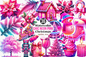 Chic Neon Pink Christmas Clipart, an Illustration by Canvas Craft