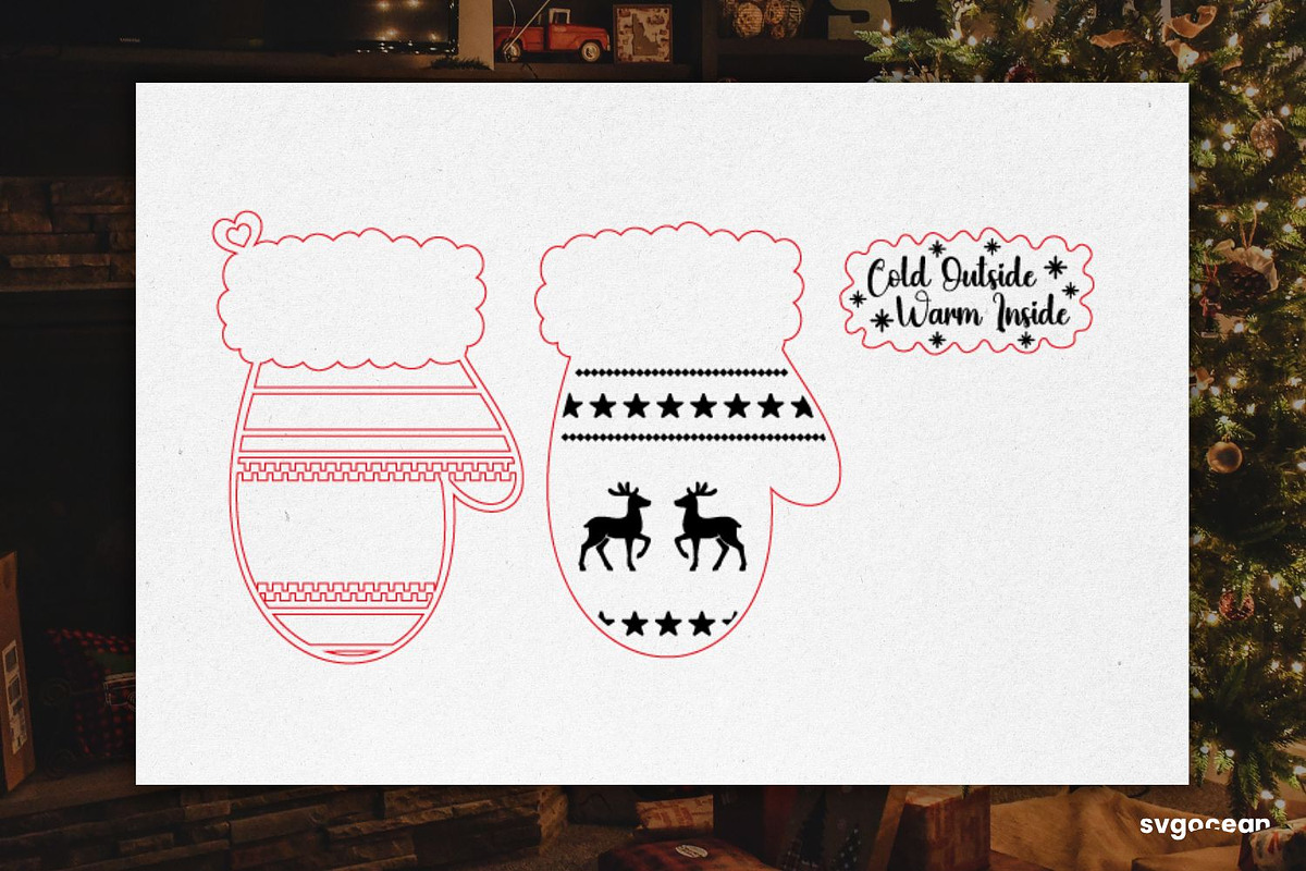 Christmas Mitten Ornament SVG Bundle, a Decorative Illustration by svgocean (Photo 7 of 13)