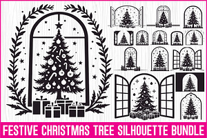 Festive Christmas Tree Silhouette Se, an Illustration by BIPLOB EXPERT