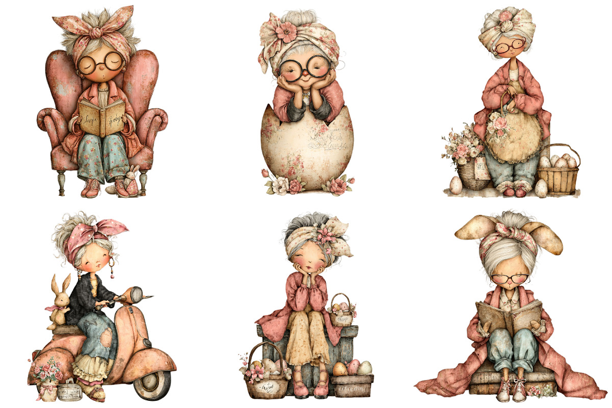 Whimsical Easter Old Lady Clipart, a Graphic by CitraGraphics (Photo 2 of 4)