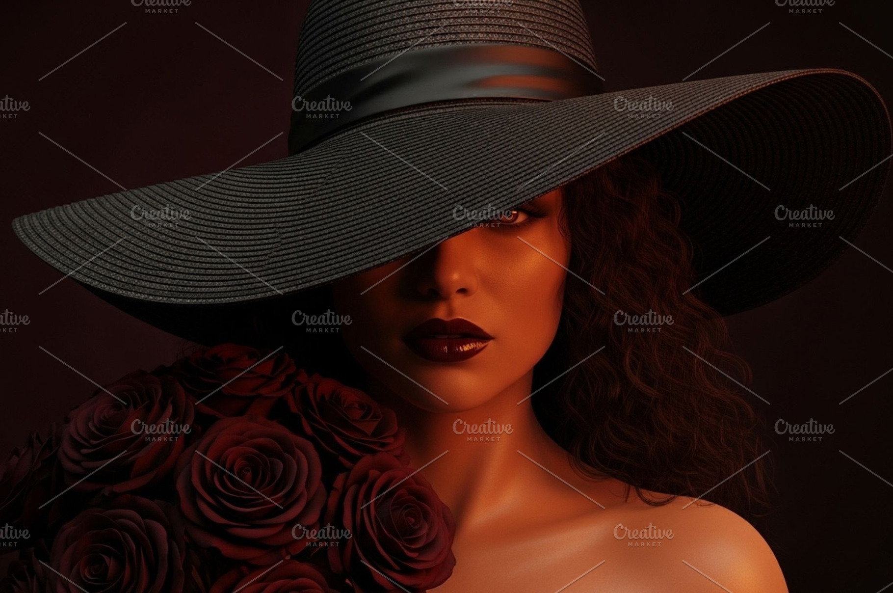 Black Hat Portrait, Burgundy Roses, a Person Photo by thepslr