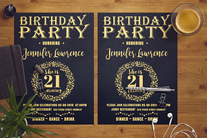 Gold Birthday Party Flyer, a Card Template by Design Addict
