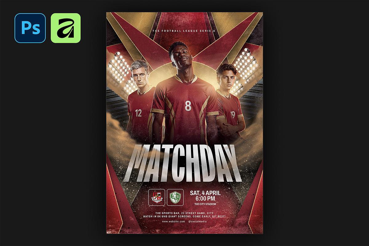 Matchday Football Flyer Template PSD and Affinity