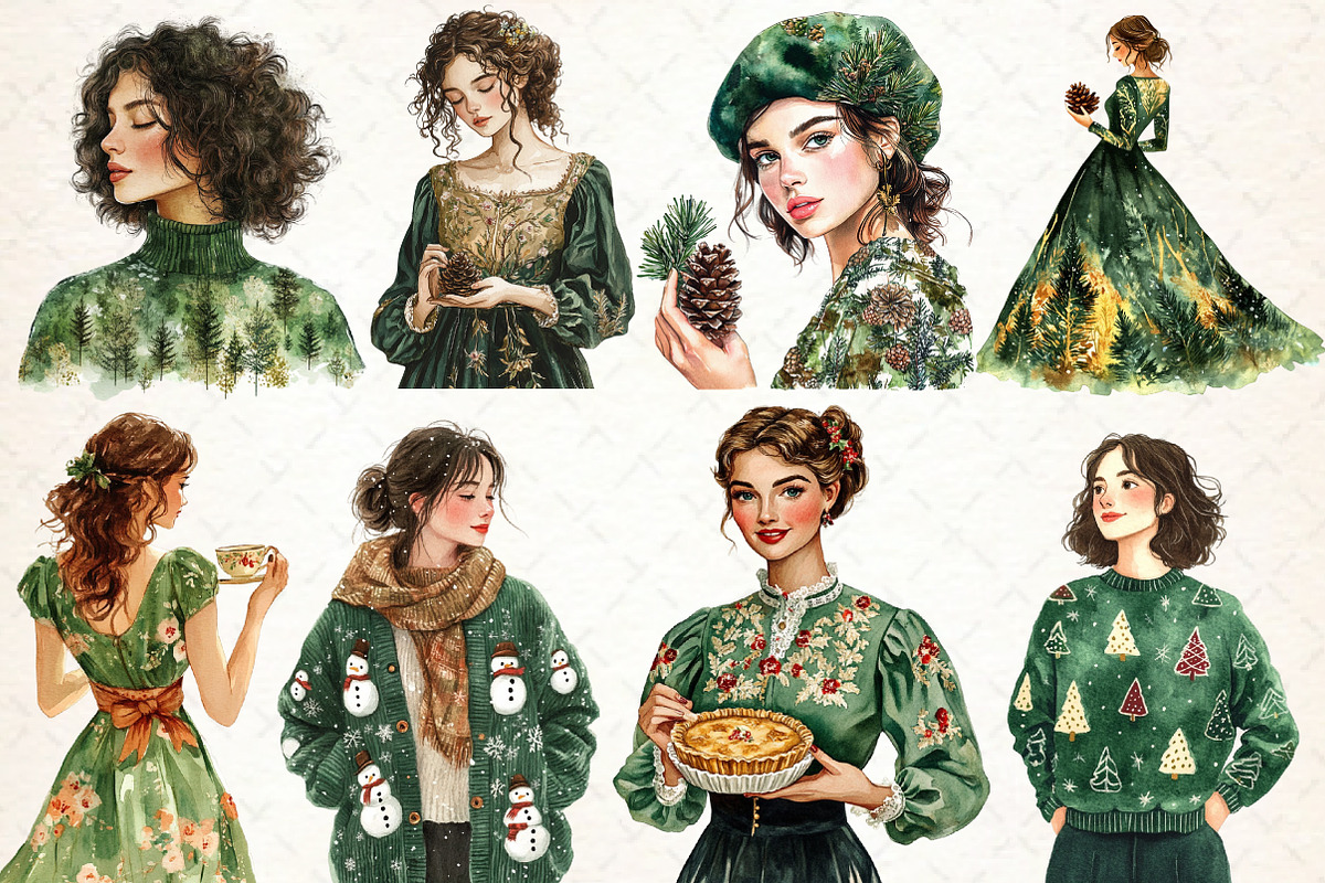 Winter Cozy Green Cottage Clipart, an Illustration by Libby Wishes (Photo 2 of 9)