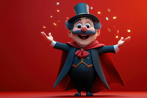 Cheerful magician welcomes guests wi, a Photo by Tanuart