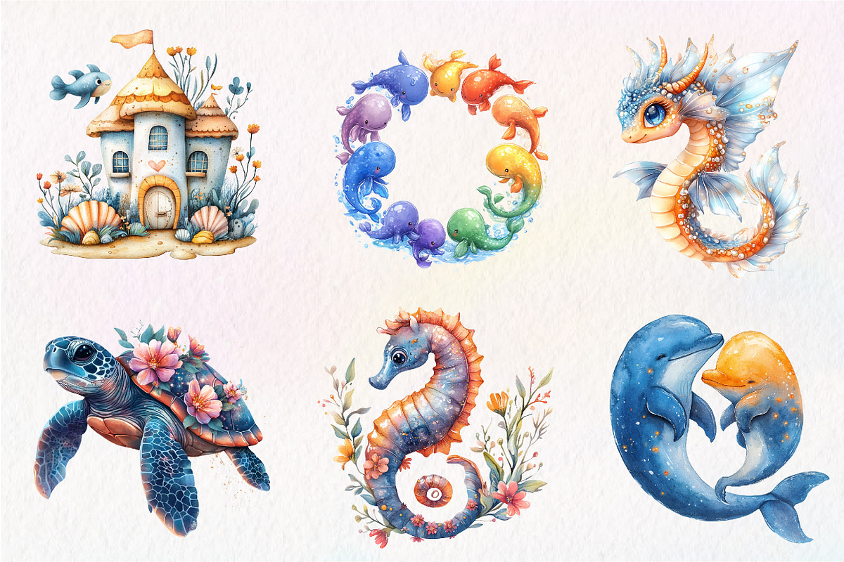 Fantasy Cute Sea Creature Animals Pn, an Illustration by CreationArt (Photo 3 of 5)