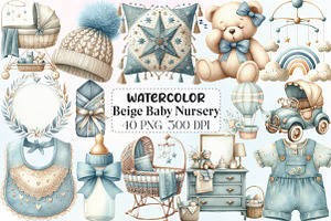 Dusty Blue Beige Baby Nursery, an Illustration by CraftArtStudio
