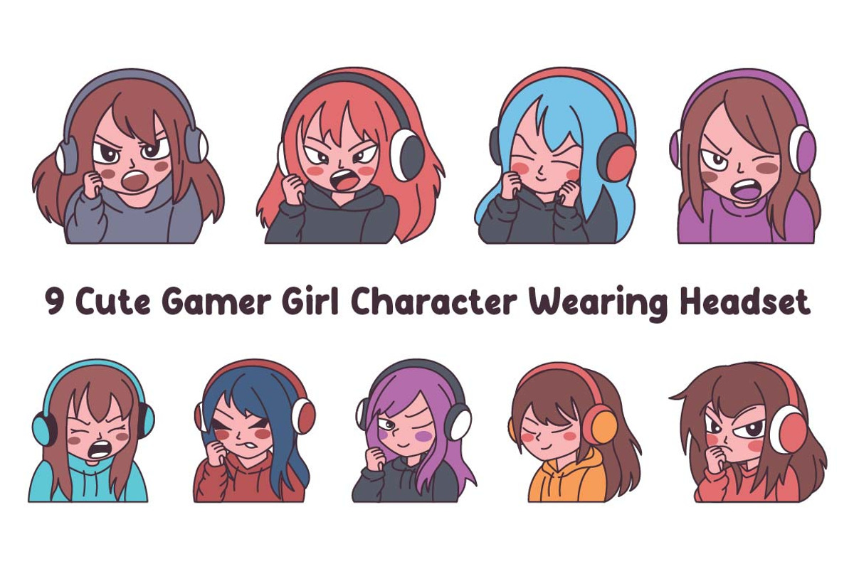 9 Cute Gamer Girl Wearing Headset, a Person Illustration by jongcreative (Photo 1 of 6)