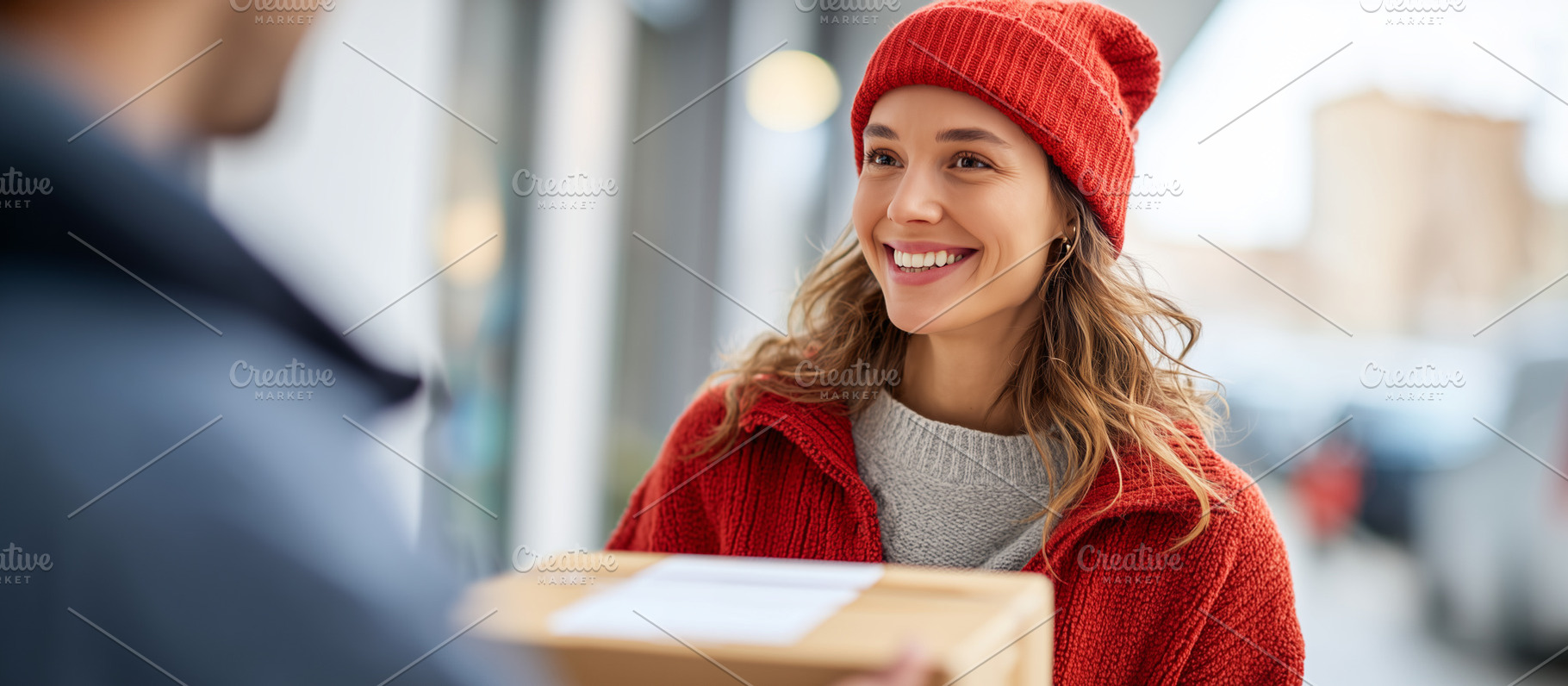 Smiling woman receiving a delivery, a Person Photo by MistyDay