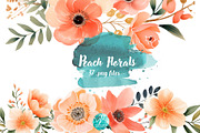 Peach Watercolor Florals, a Decorative Illustration by Verdigris Studios (Thumbnail 1 of 4)