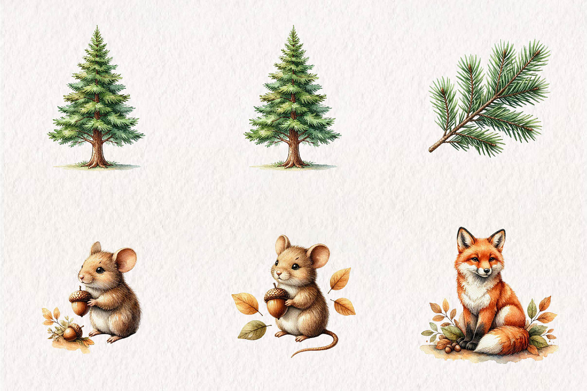 Whimsical Woodland Animals Clipart, a Seasonal Illustration by CreationArt (Photo 4 of 7)