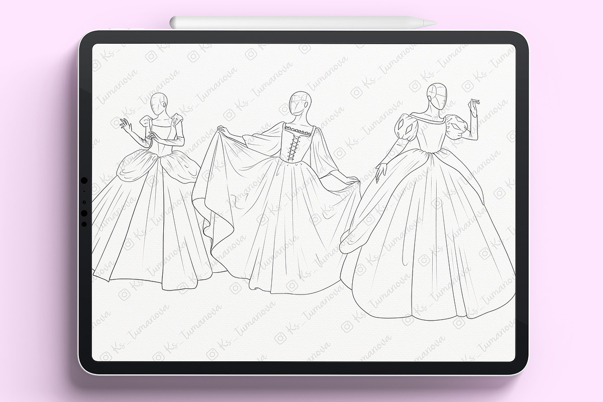 Procreate dresses stamps, a Brush Add-On by KsTumanova (Photo 3 of 3)