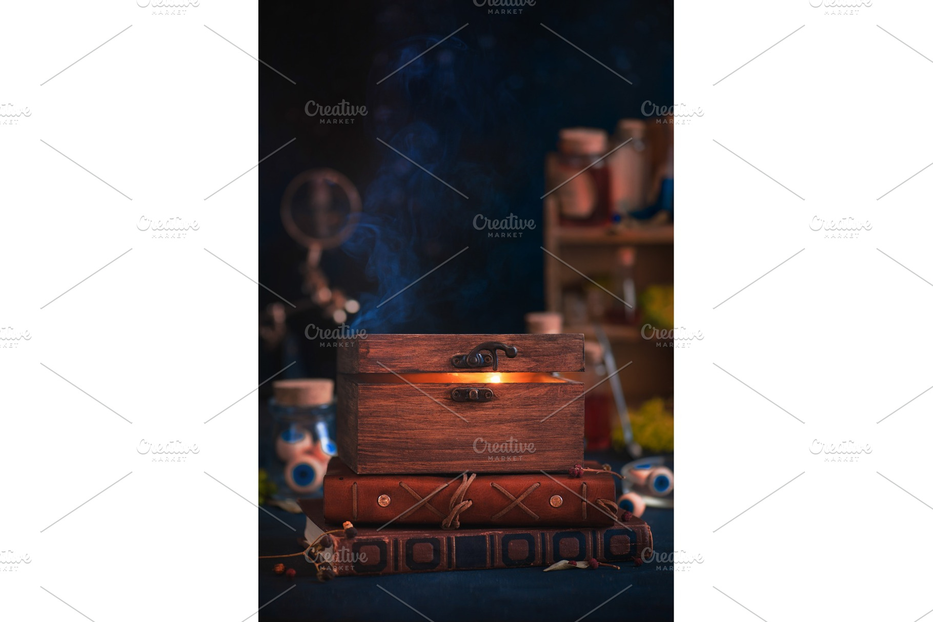 Wooden box containing fire, magical, an Arts & Entertainment Photo by dinabelenko