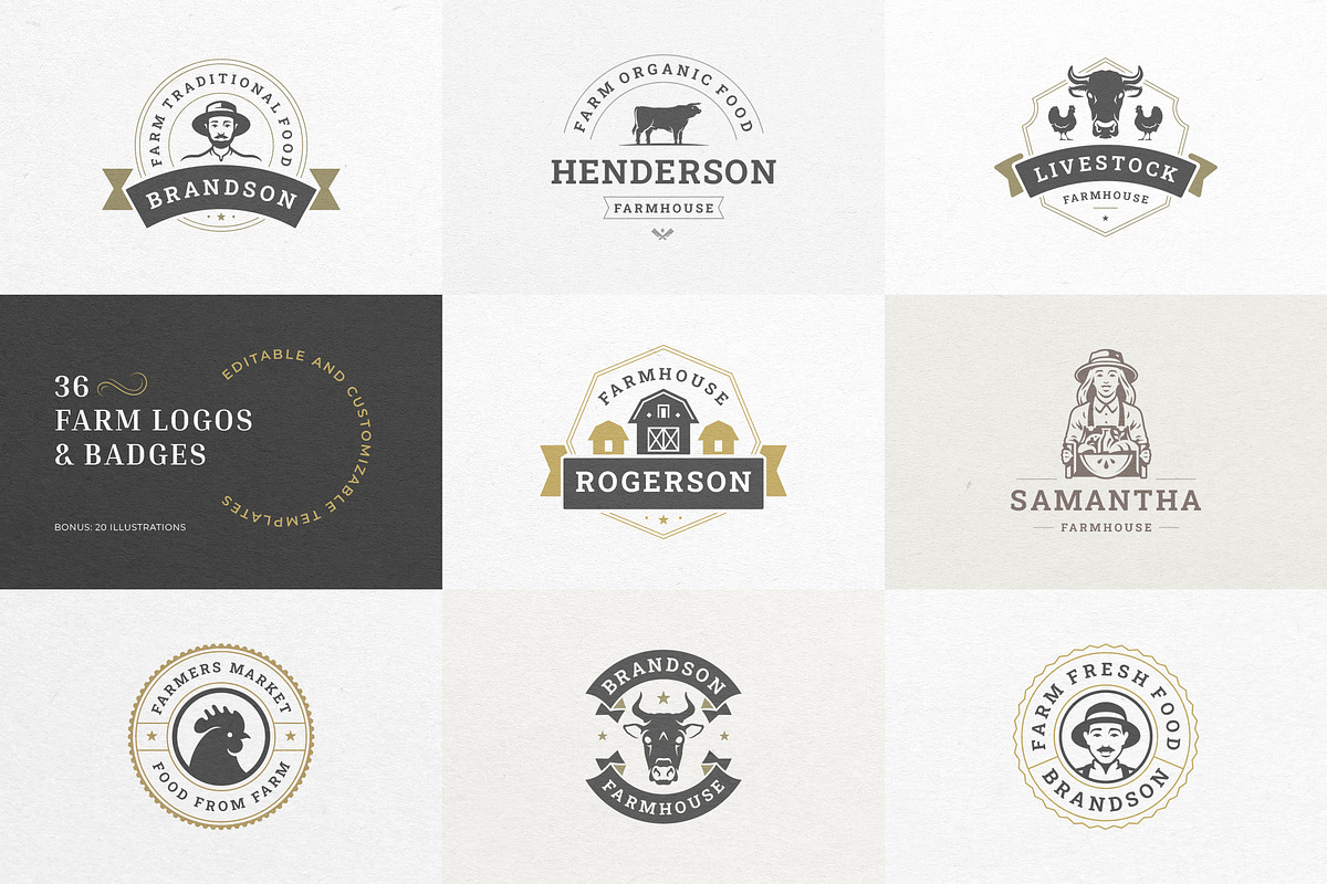 Farm Logos & Badges Vintage Style, a Branding & Logo Template by Vasya Kobelev (Photo 1 of 11)