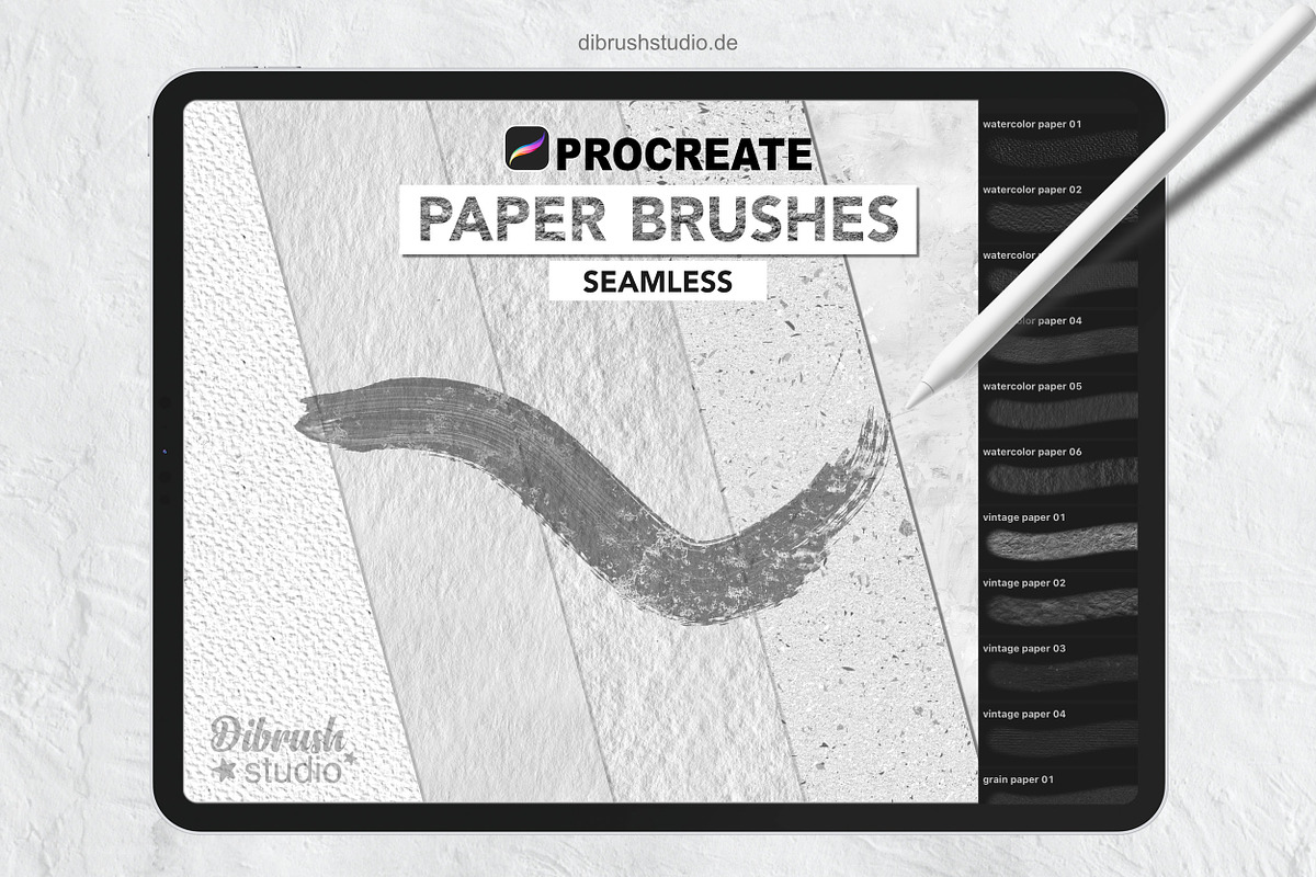 Procreate Paper Texture Brushes, a Brush Add-On by DiBrush Studio (Photo 1 of 7)