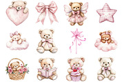 Watercolor Pink Teddy Bear Clipart, a Seasonal Illustration by CitraGraphics (Thumbnail 2 of 3)