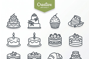 Bundles Sweet Bakery Outline Icons, an Outline Icon by adenpinkstore
