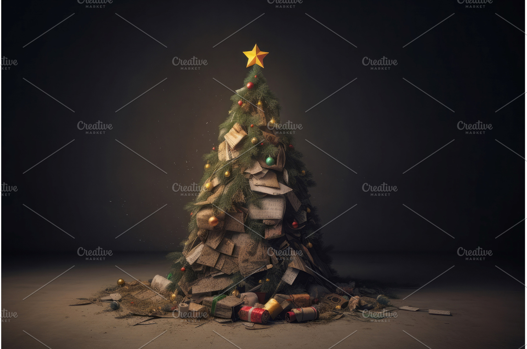 Garbage Christmas tree. Generate ai, a Holiday Photo by Ylivdesign