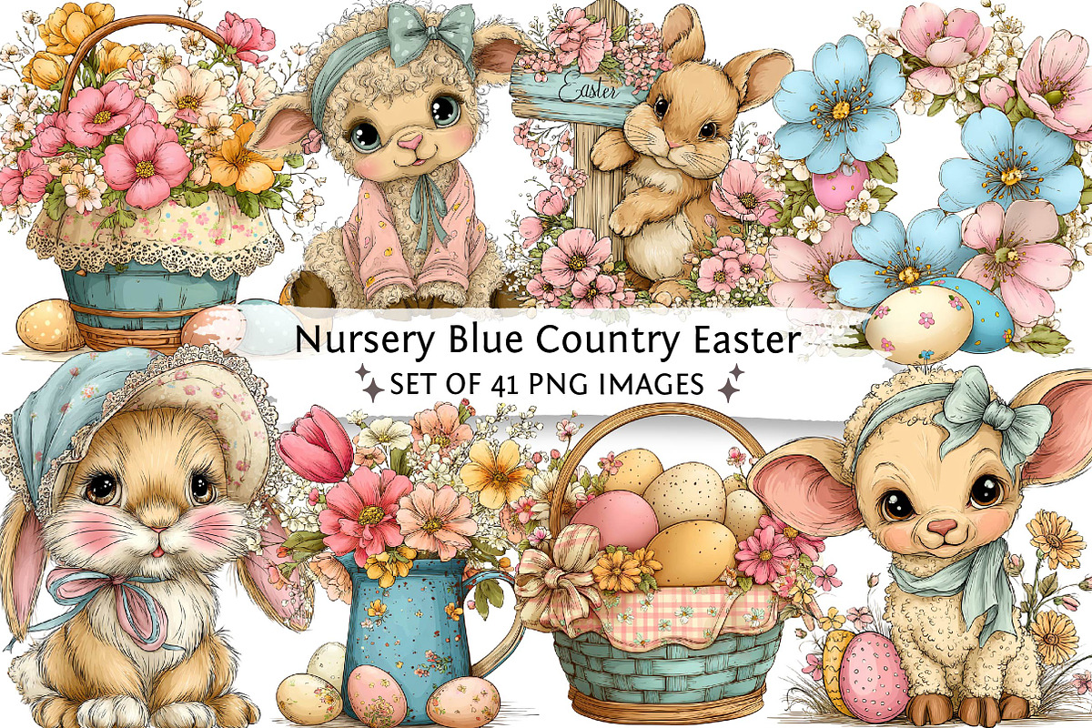 Nursery Blue Country Easter Clipart, an Illustration by DreamPrint404 (Photo 1 of 5)