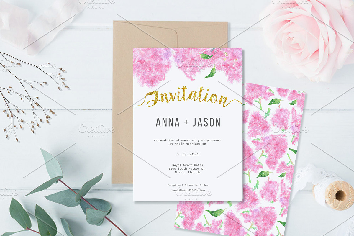 Pink Lilac Watercolor Wedding Invite, an Invitation Template by Love Design (Photo 4 of 7)