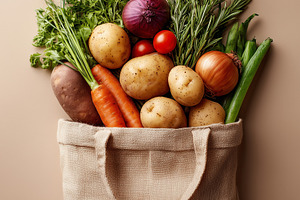 Reusable eco tote bag filled with, a Food & Drink Photo by MistyDay