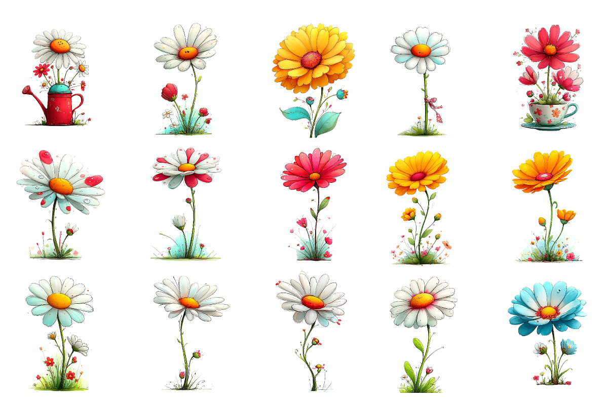 Whimsical Spring Daisy Flower Clipar, an Illustration by DreamArtGraphic (Photo 2 of 4)