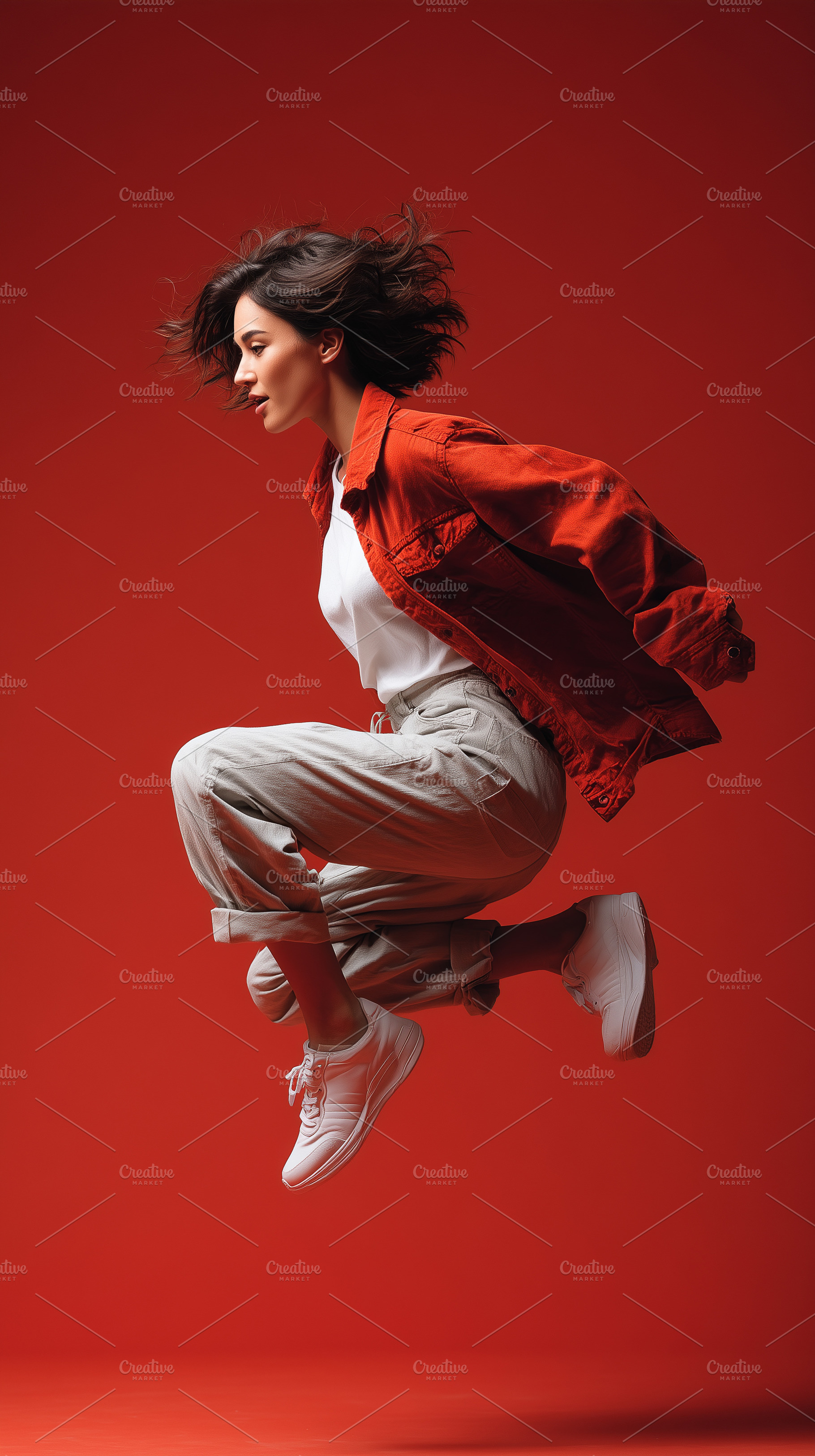 Young woman jumping in stylish, a Person Photo by MistyDay
