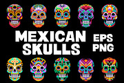 10 Ornamental Vector Mexican Skulls, a Decorative Illustration by Andres M Rodriguez (Thumbnail 1 of 2)