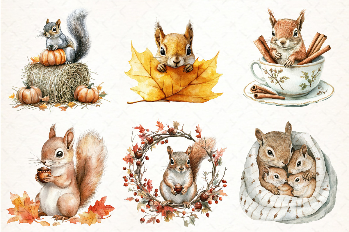 Autumn Squirrel Clipart, an Illustration by Pixels.Craft (Photo 2 of 7)