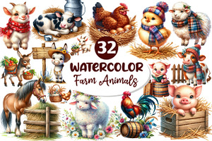Farm Animals Cozy Farmhouse Clipart, an Illustration by Dream Creation