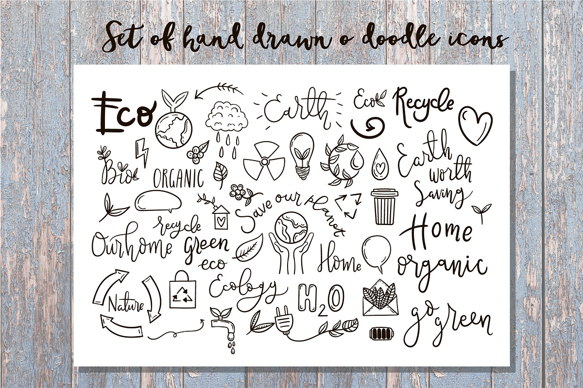 Set of eco friendly doodles preview 2