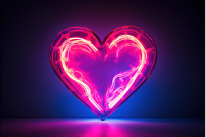 Colorful Neon heart shaped. Generate, an Abstract Photo by Ylivdesign