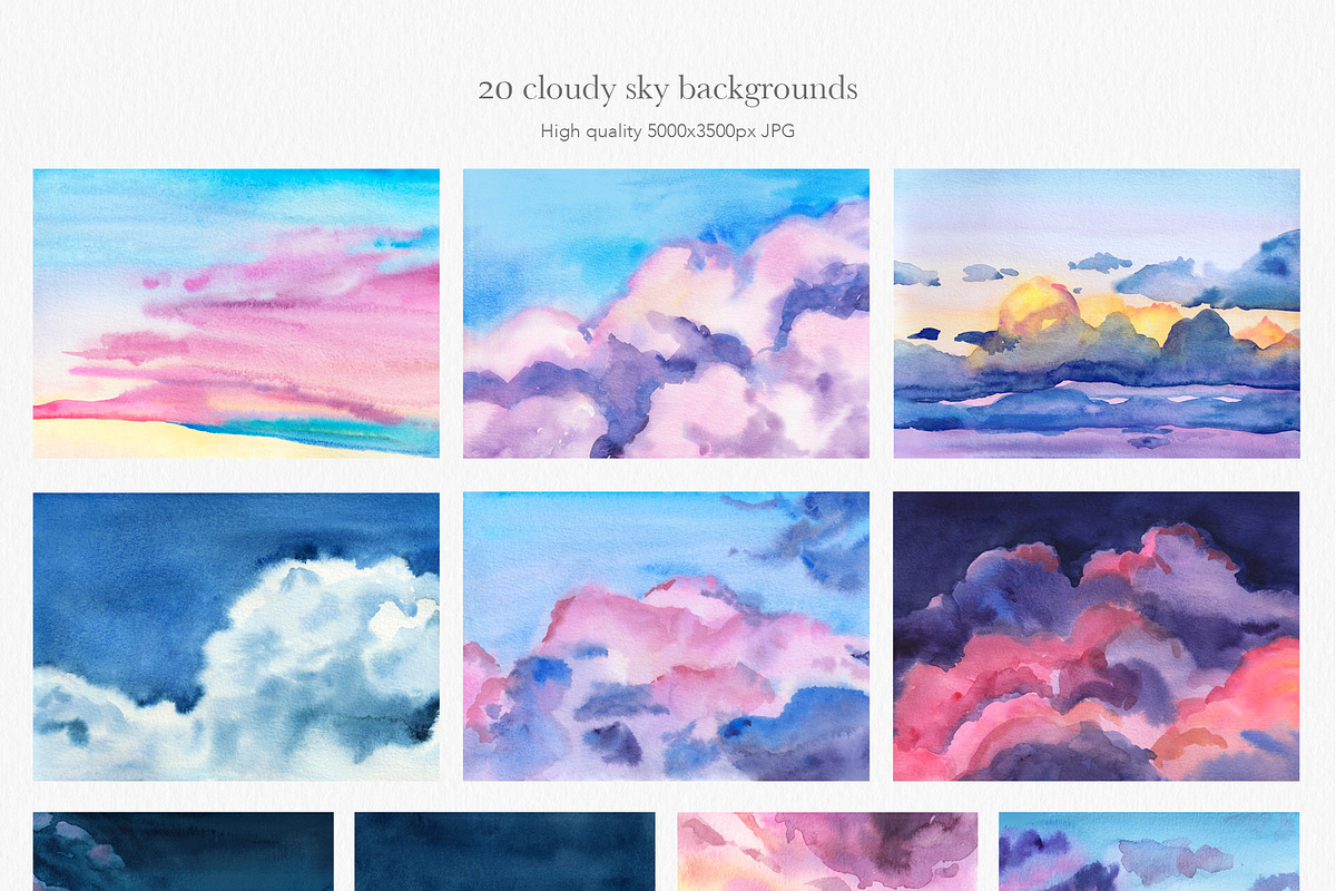 Among the Clouds watercolor set, a Wallpaper Graphic by Volha Studio (Photo 2 of 12)