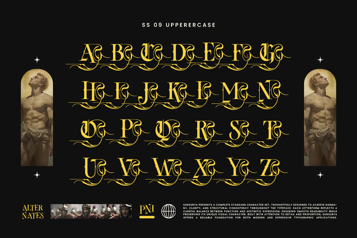 Sunsurya Blackletter Typeface, a Blackletter Font by alit design (Photo 18 of 19)