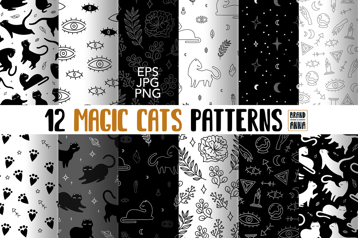 Magic cats vector patterns, a Pattern Graphic by Brandianna (Photo 1 of 5)