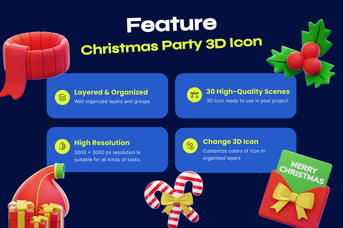 Christmas Party 3D icon pack, an Environmental 3D Model by orenjidesign (Photo 2 of 8)