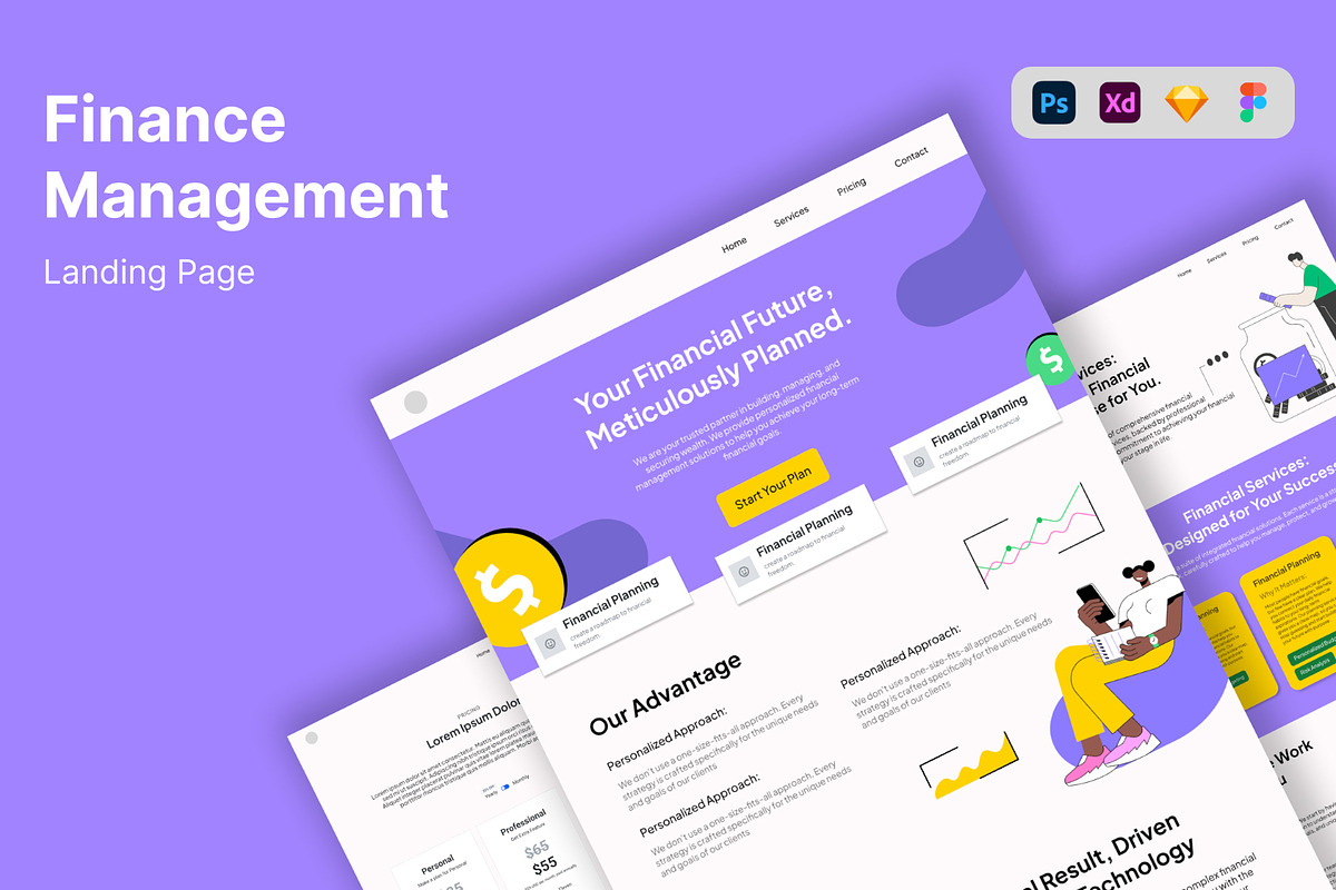 Finance Management Landing Page, a Landing Page Template by Glyphminds Studios (Photo 1 of 3)