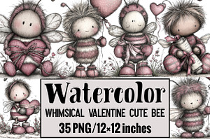 Whimsical Valentine Cute Bee Clipart, an Illustration by Design Market