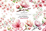 Watercolor Cherry Blossoms Clipart, a Seasonal Illustration by CreationArt (Thumbnail 1 of 7)