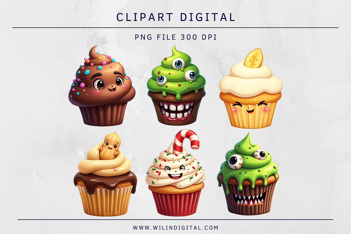 12 Cupcakes Cliparts Digital, an Illustration by Wilin Digital (Photo 2 of 2)