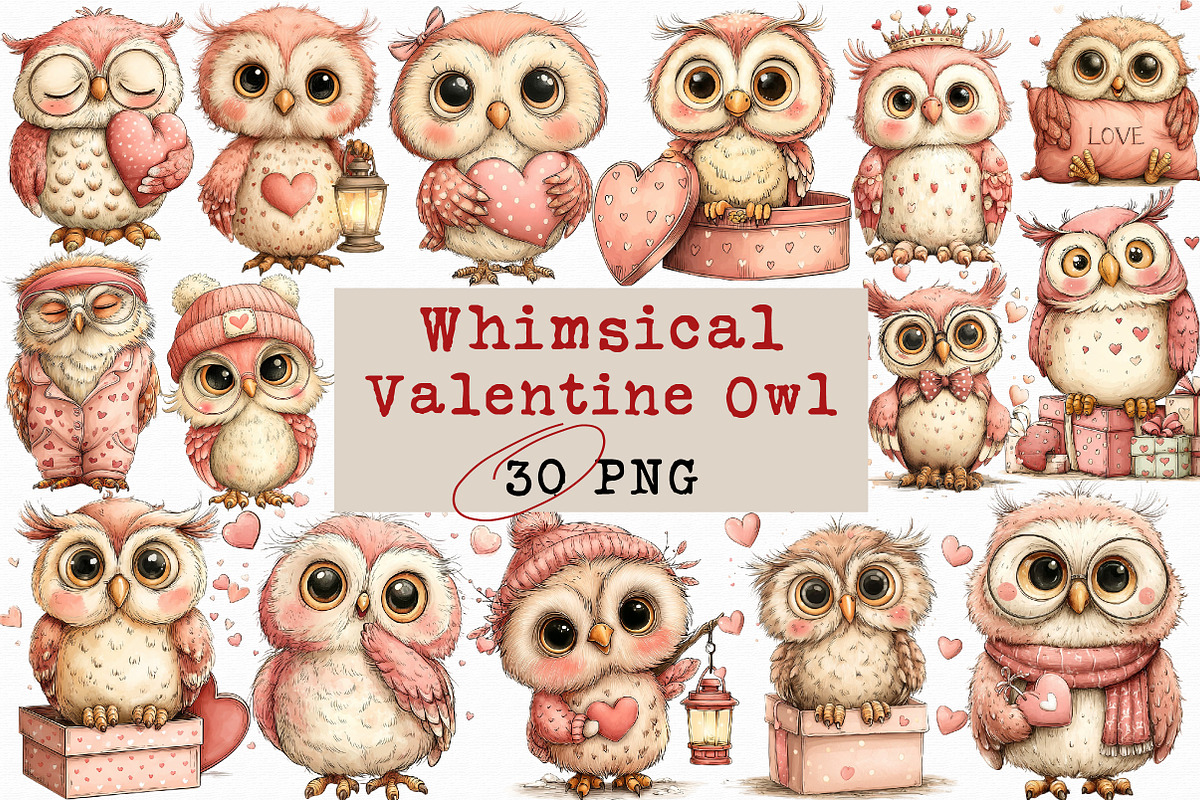 Whimsical Valentine Owl Clipart, an Illustration by Libby Wishes (Photo 1 of 7)