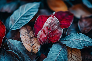 Frozen red and yellow leaves, a Nature Photo by MistyDay