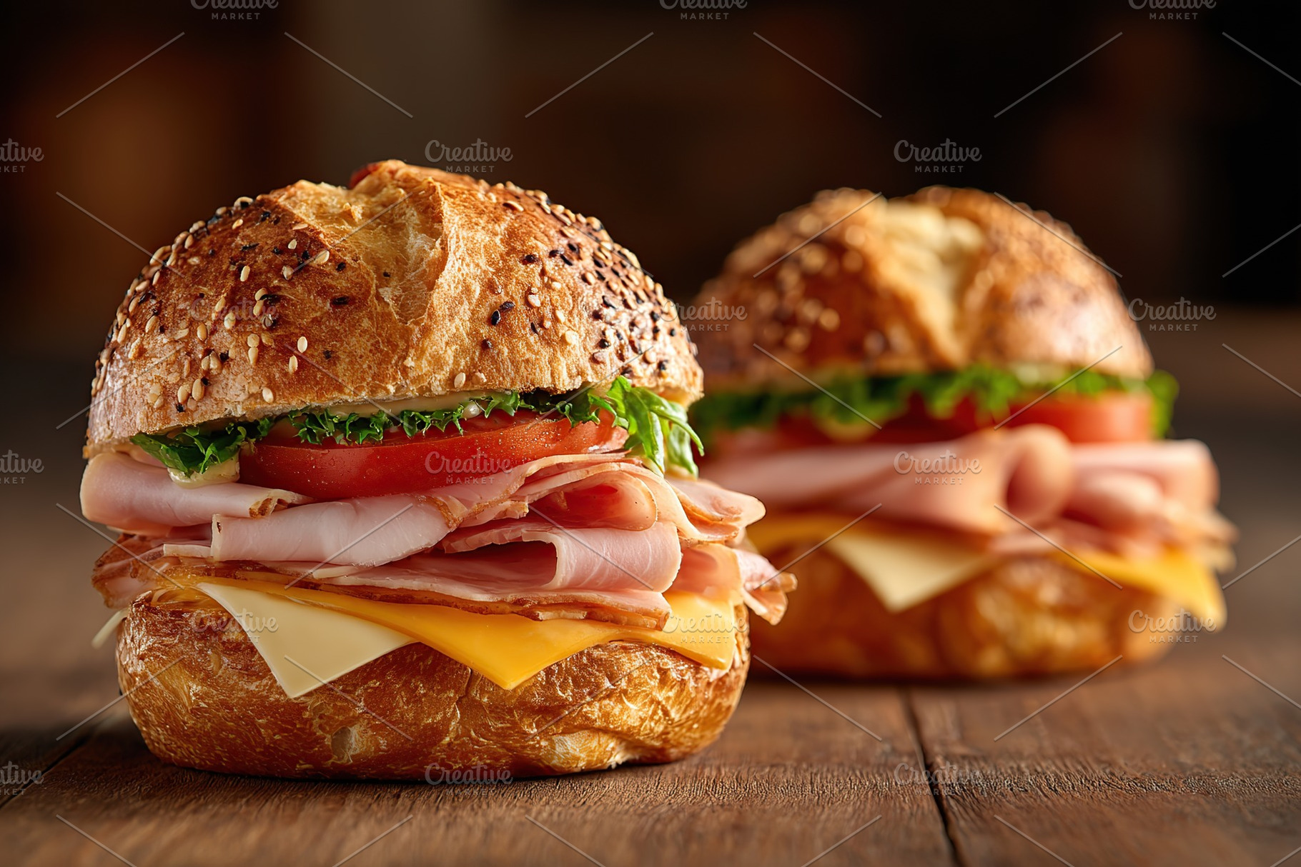 Delightful sandwiches showcasing aged cheddar cheese on fresh, warm buns ready, a Food & Drink Photo by AlyaAnd