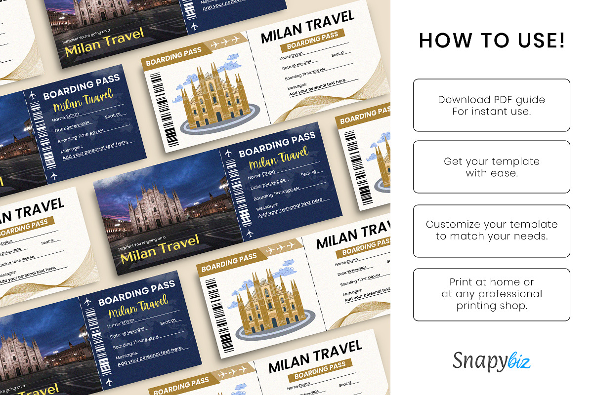 Milan Ticket Boarding Pass Template, a Card Template by Snapybiz (Photo 8 of 10)