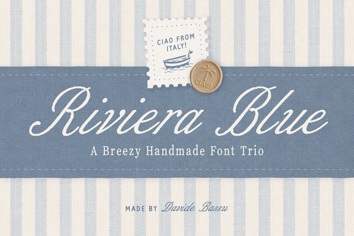 Riviera Blue - Font Trio, a Script Font by Davide Bassu (Photo 1 of 11)