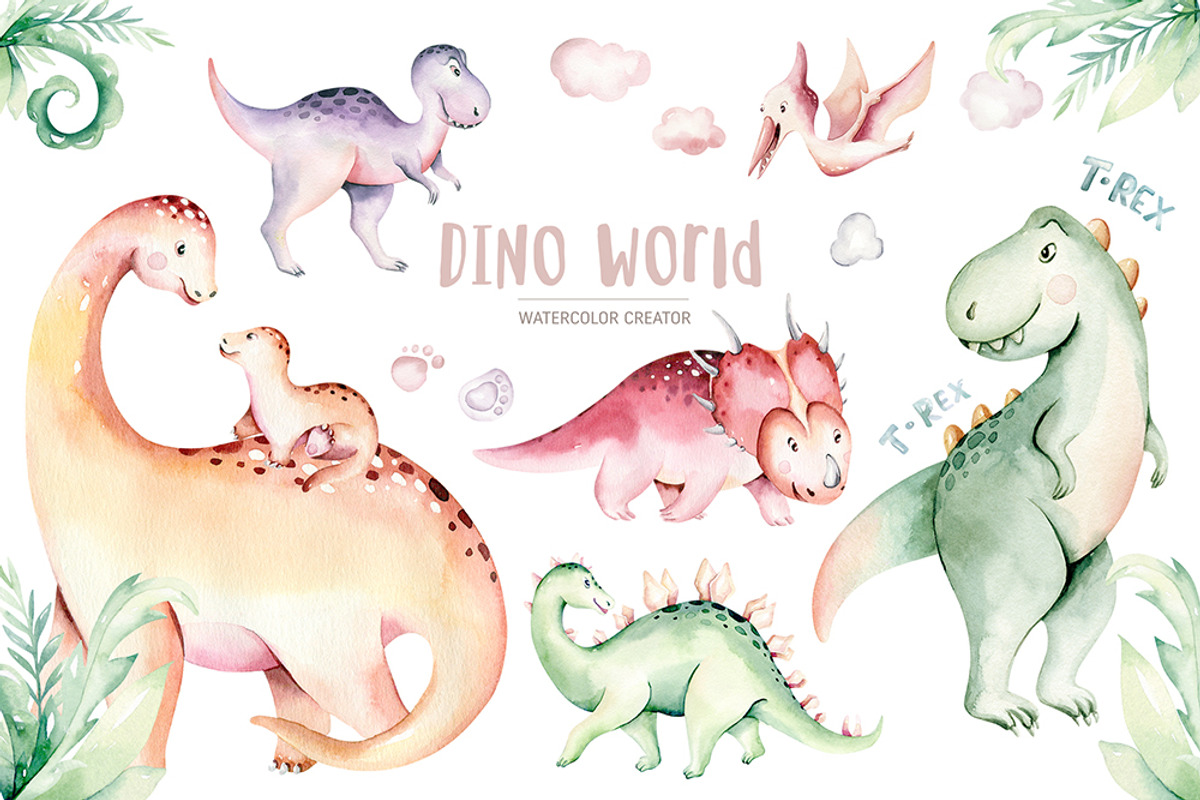 Dino world! Cute dinosaur set, an Animal Illustration by Peace ART (Photo 2 of 14)
