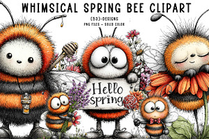 Whimsical spring bee clipart, an Illustration by CreationArt